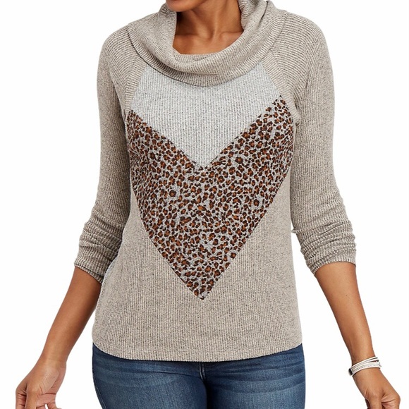 Maurices Tops - Maurices Cheetah Colorblock Cowl Neck Pullover